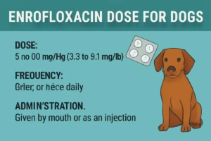 What is the typical enrofloxacin dose, and how is it given to dogs? 